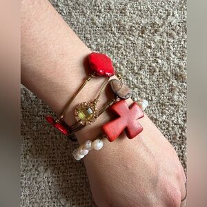 Elegant Gold and Red Beaded Bracelets Set